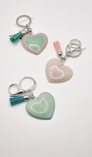Load image into Gallery viewer, Resin Sparkle Pastel Love Heart Silver Tassel Keychains