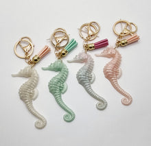Load image into Gallery viewer, Sparkly Resin Seahorse Tassel Keychains