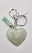 Load image into Gallery viewer, Resin Sparkle Pastel Love Heart Silver Tassel Keychains