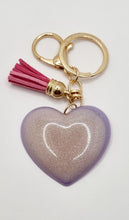 Load image into Gallery viewer, Resin Sparkle Pastel Love Heart Gold Tassel Keychains