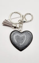 Load image into Gallery viewer, Resin Sparkle Black Love Heart Silver Tassel Keychains