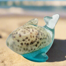 Load image into Gallery viewer, Handcrafted Resin Whale Figurine Featuring A Large Vintage Cowrie Seashell