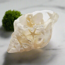 Load image into Gallery viewer, Handcrafted Seashell Shaped Resin Trinket Bowls Featuring White & Pearl White Seashells