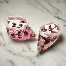 Load image into Gallery viewer, Handcrafted Seashell Shaped Resin Trinket Bowls Featuring Red Rose Buds