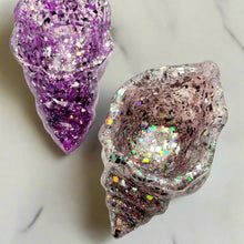 Load image into Gallery viewer, Handcrafted Seashell Shaped Resin Trinket Bowls Featuring Crushed Glass & Glitter