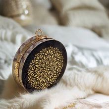 Load image into Gallery viewer, Elegant Midnight Blue & Gold Resin Clutch Featuring Gold Leaf Washi Tape