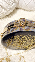 Load image into Gallery viewer, Elegant Midnight Blue & Gold Resin Clutch Featuring Gold Leaf Washi Tape