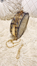 Load image into Gallery viewer, Elegant Midnight Blue & Gold Resin Clutch Featuring Gold Leaf Washi Tape