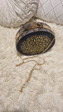 Load image into Gallery viewer, Elegant Midnight Blue & Gold Resin Clutch Featuring Gold Leaf Washi Tape