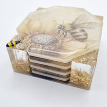 Load image into Gallery viewer, Honey Bee Coasters & Coaster Holder Set