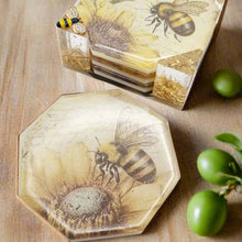 Load image into Gallery viewer, Honey Bee Coasters & Coaster Holder Set