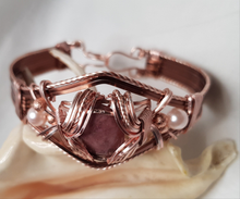Load image into Gallery viewer, Antique Copper & Rose Gold Rhodonite Cabochon Cuff Bangle