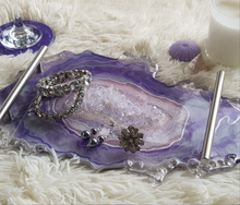 Load image into Gallery viewer, Purple & Silver Crystal Geode Dressing Table Jewellery Tray