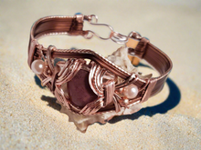 Load image into Gallery viewer, Antique Copper & Rose Gold Rhodonite Cabochon Cuff Bangle