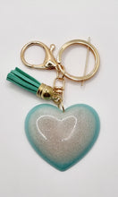 Load image into Gallery viewer, Resin Sparkle Pastel Love Heart Gold Tassel Keychains