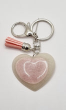 Load image into Gallery viewer, Resin Sparkle Pastel Love Heart Silver Tassel Keychains