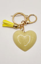 Load image into Gallery viewer, Resin Sparkle Pastel Love Heart Gold Tassel Keychains