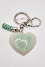 Load image into Gallery viewer, Resin Sparkle Pastel Love Heart Silver Tassel Keychains