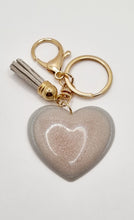 Load image into Gallery viewer, Resin Sparkle Pastel Love Heart Gold Tassel Keychains