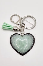 Load image into Gallery viewer, Resin Sparkle Black Love Heart Silver Tassel Keychains