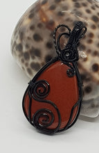 Load image into Gallery viewer, Black Wire Wrapped Red Jasper Cabochon Pendant