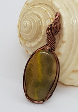 Load image into Gallery viewer, Antique Copper Wire Wrapped Bumble Bee Jasper Cabochon Pendant