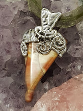 Load image into Gallery viewer, Silver Black Woven Apricot Tumbled Agate Pendant