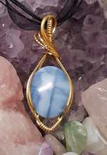 Load image into Gallery viewer, Gold Larimar Cabochon Pendant