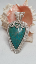 Load image into Gallery viewer, Silver Woven Azurite Chrysocolla Cabochon Pendant