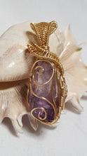 Load image into Gallery viewer, Gold Caged Natural Amethyst Crystal Pendant with Scarf