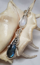 Load image into Gallery viewer, Silver Moonstone Cabochon & Labrodite Cabochon Double Dangle Pendant
