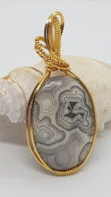 Load image into Gallery viewer, Gold White & Grey Crazy Lace Agate Cabochon Pendant
