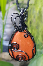 Load image into Gallery viewer, Black Wire Wrapped Red Jasper Cabochon Pendant