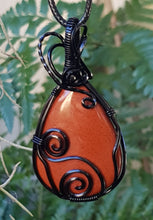 Load image into Gallery viewer, Black Wire Wrapped Red Jasper Cabochon Pendant