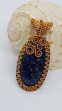 Load image into Gallery viewer, Hematite & Bronze Wire Wrapped Sodalite Cabochon Pendant