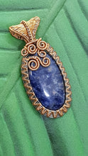 Load image into Gallery viewer, Hematite & Bronze Wire Wrapped Sodalite Cabochon Pendant