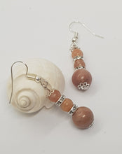 Load image into Gallery viewer, Silver Rhinestone Rhodochrosite Gemstone Earrings