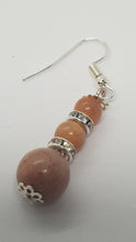 Load image into Gallery viewer, Silver Rhinestone Rhodochrosite Gemstone Earrings