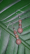 Load image into Gallery viewer, Silver Rhinestone Rhodochrosite Gemstone Earrings