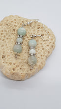 Load image into Gallery viewer, Silver Rhinestone Rondelle Amazonite Sunstone Gemstone Bead Earrings