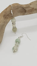 Load image into Gallery viewer, Silver Rhinestone Rondelle Amazonite Sunstone Gemstone Bead Earrings