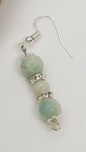Load image into Gallery viewer, Silver Rhinestone Rondelle Amazonite Sunstone Gemstone Bead Earrings