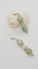 Load image into Gallery viewer, Silver Rhinestone Rondelle Amazonite Sunstone Gemstone Bead Earrings