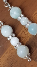 Load image into Gallery viewer, Silver Rhinestone Rondelle Amazonite Sunstone Gemstone Bead Earrings