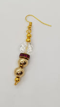 Load image into Gallery viewer, Gold Beaded Deep Pink Rhinestone Crystal Earrings