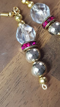 Load image into Gallery viewer, Gold Beaded Deep Pink Rhinestone Crystal Earrings