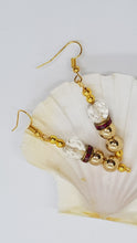 Load image into Gallery viewer, Gold Beaded Deep Pink Rhinestone Crystal Earrings
