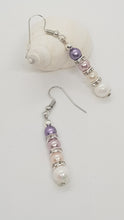 Load image into Gallery viewer, Silver Rhinestone Rondelle Pastel Pearl Beaded Earrings