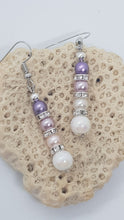 Load image into Gallery viewer, Silver Rhinestone Rondelle Pastel Pearl Beaded Earrings
