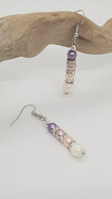 Load image into Gallery viewer, Silver Rhinestone Rondelle Pastel Pearl Beaded Earrings